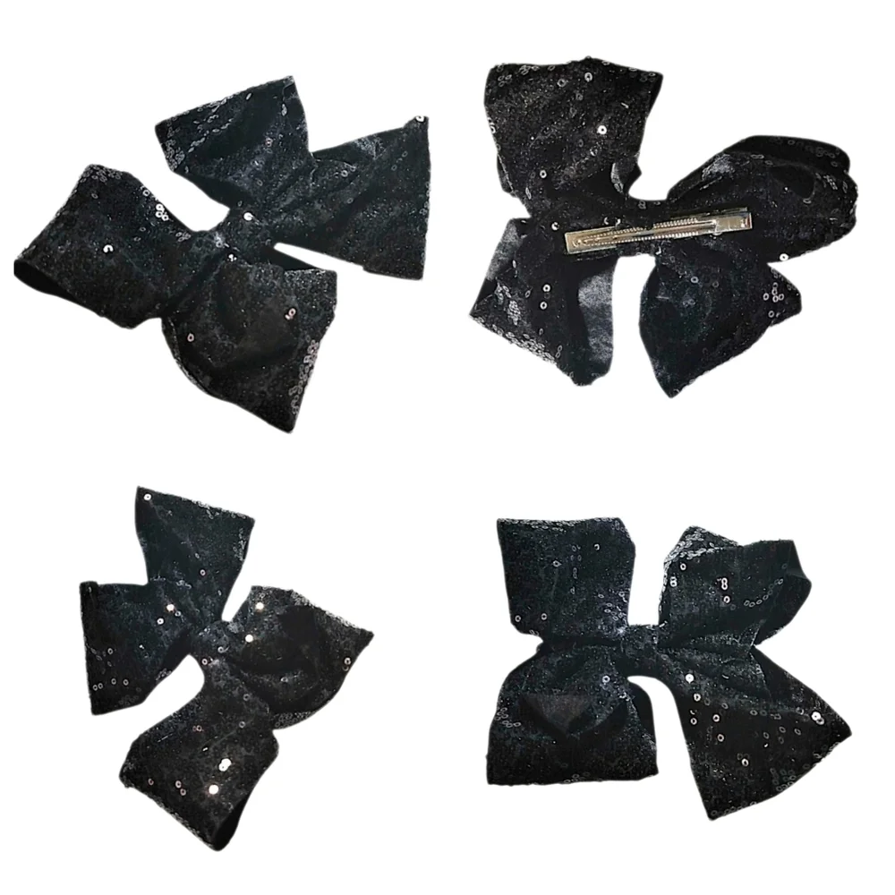 Sequin Hair Bow Barrette – Navy Fuchsia Red Black – 7